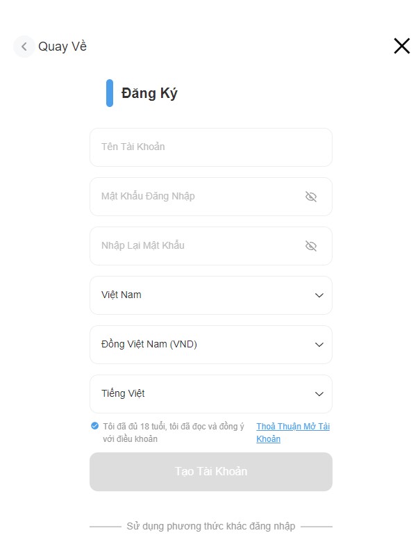 Nhập Thông Tin Đăng ký 8xbet